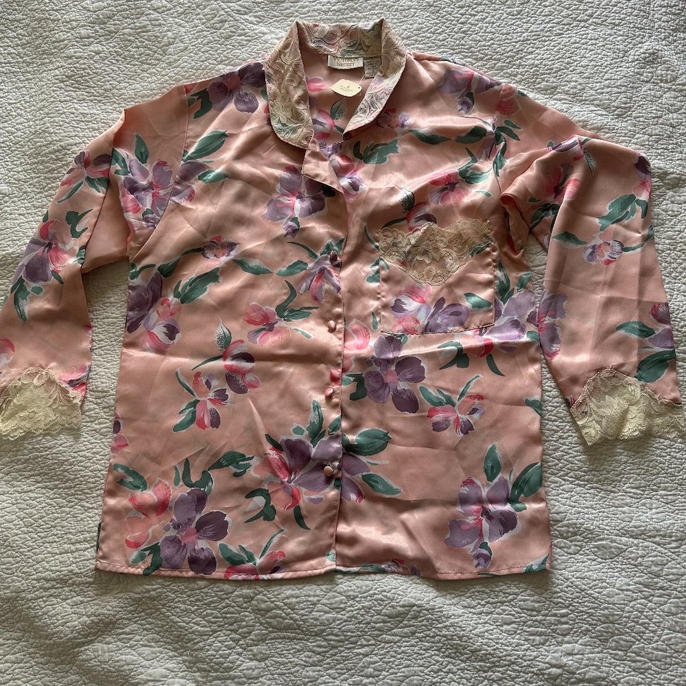 Vintage Victoria's Secret satin floral pajama set NWT size S